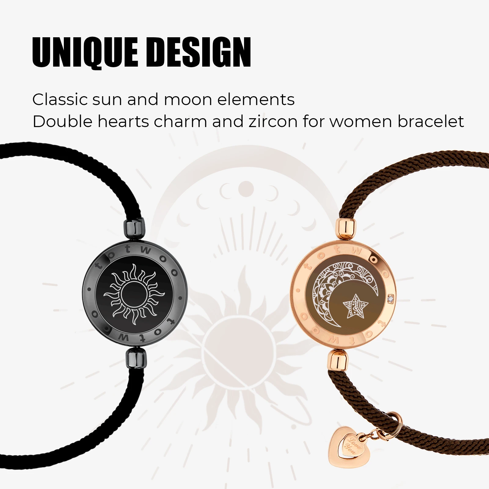 totwoo Long Distance touch Light up&Vibrate Bracelets for Couples, Long Distance Relationship Gifts Smart Sun&Moon Love Bracelet - Image 5