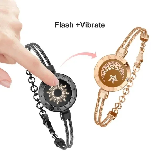 totwoo Long Distance touch Light up&Vibrate Bracelets for Couples, Long Distance Relationship Gifts Smart Sun&Moon Love Bracelet - Image 11