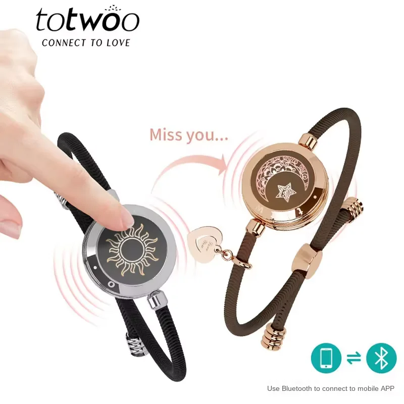 totwoo Long Distance touch Light up&Vibrate Bracelets for Couples, Long Distance Relationship Gifts Smart Sun&Moon Love Bracelet - Image 2
